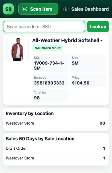 Snap Retail inventory scan displayed on a Zebra TC51